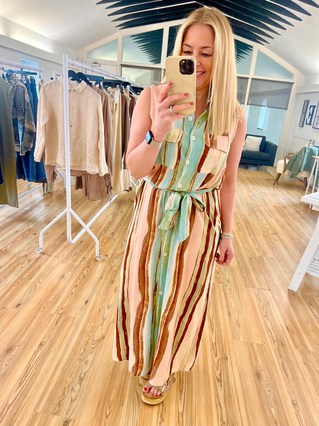 Abstract Stripe Maxi Shirtdress